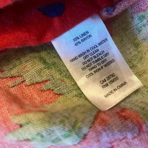 Maison d’Amelie Tropical Tie Front Linen Blend V-Neck 3/4 Sleeve Top Size Small - Picture 7 of 10